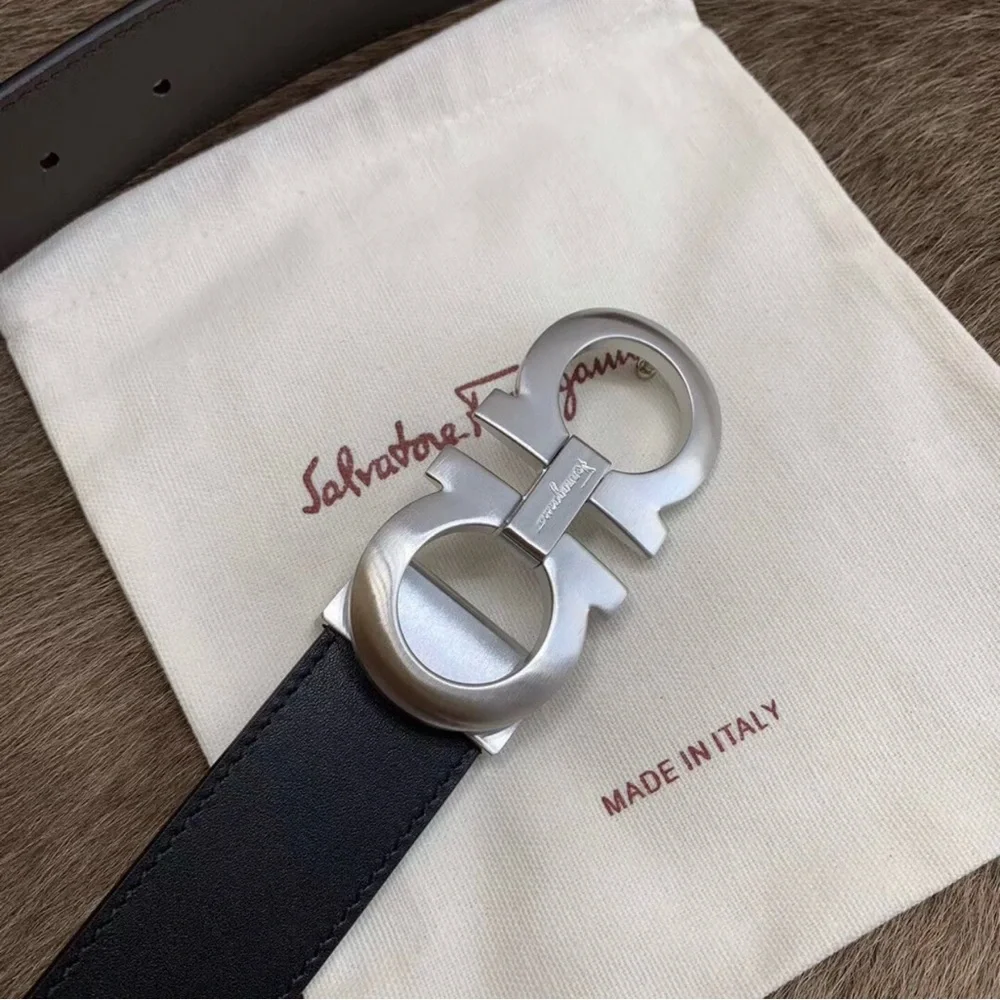Salvatore Ferragamo Brown Leather Belt with Silver Gancini Buckle
